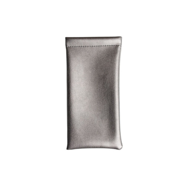 Metallihohtoinen vaaleanruskea jämäkkä aurinkolasipussukka.